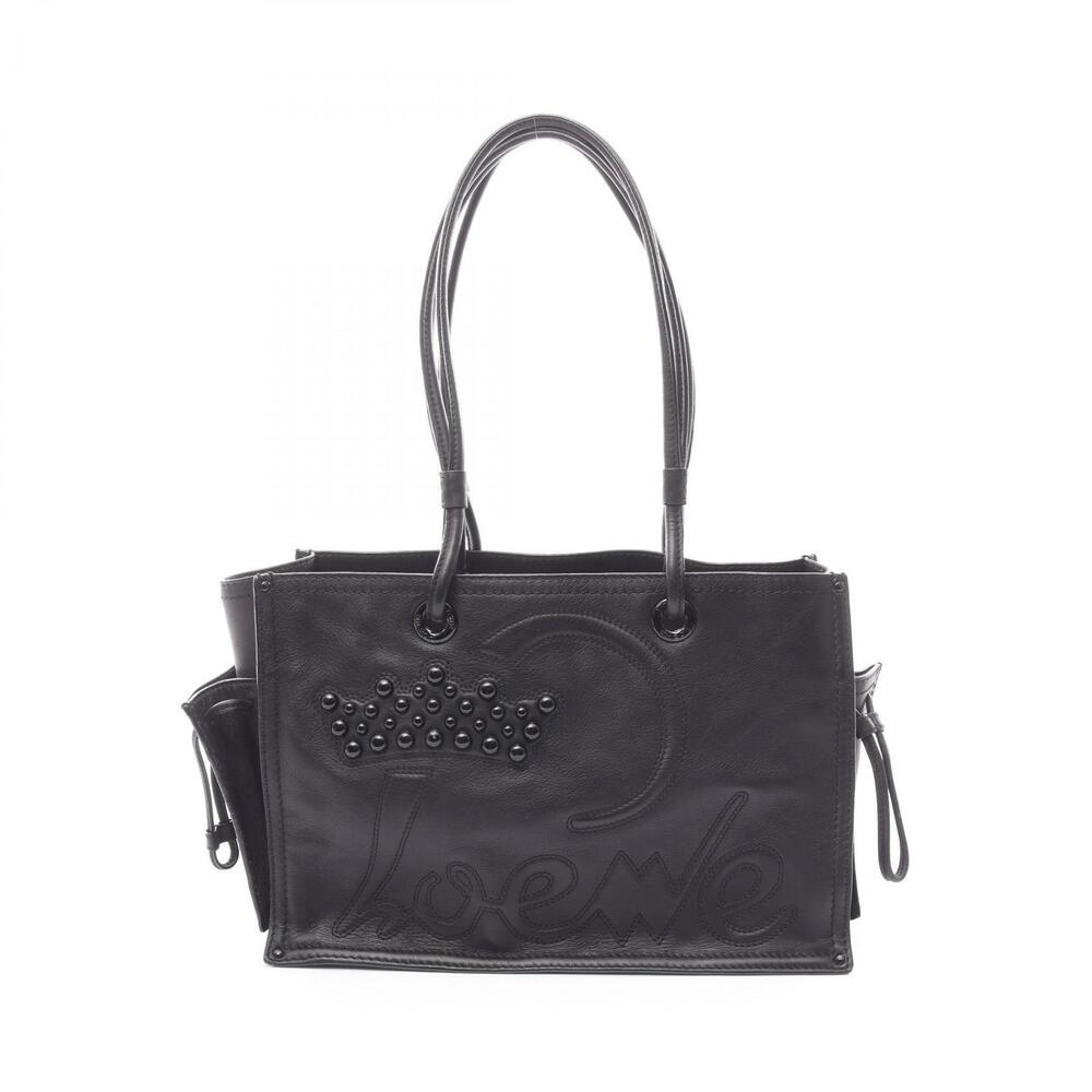 LOEWE Tote Studded Shoulder Bag Leather Black